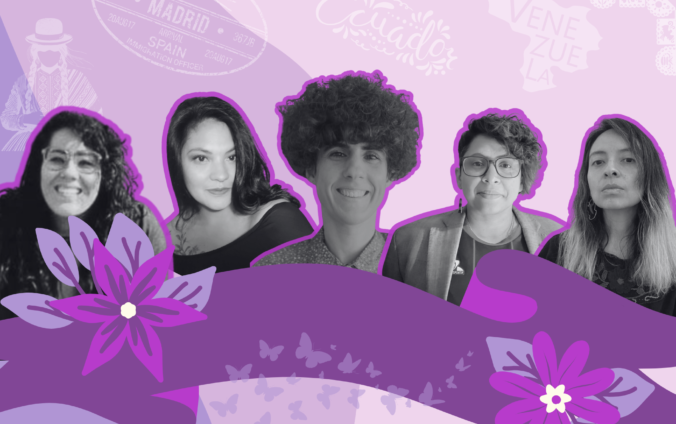 Collage de mujeres migrantes que forman parte de Refugio Latinoamericano, portal argentino de periodismo de migraciones.