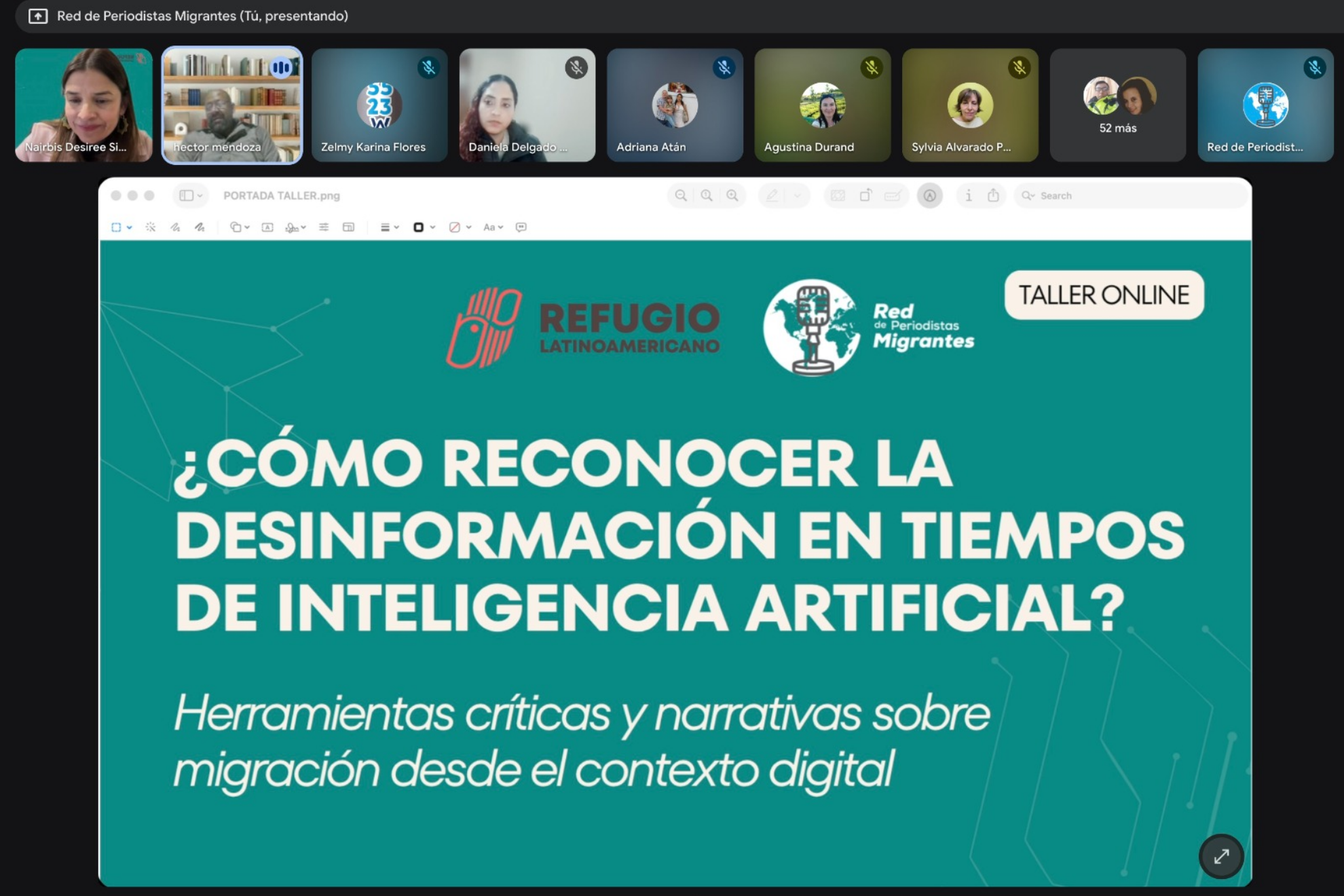 Imagen del taller impartido por la Red de Periodistas Migrantes y Refugio Latinoamericano en mayo de 2026.